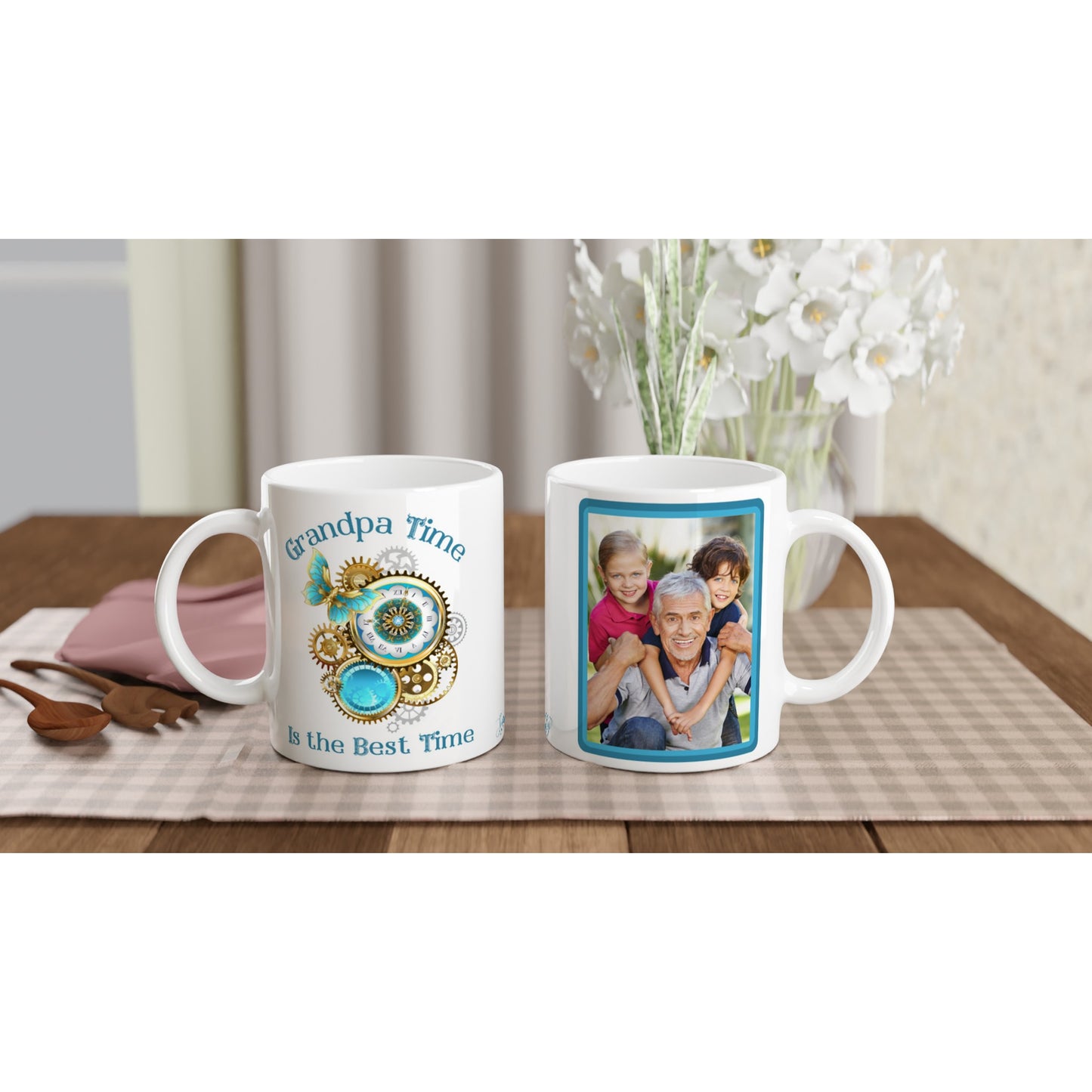 Photo of "Grandpa Time is the Best Time" Customizable Photo Mug 11 oz. on table
