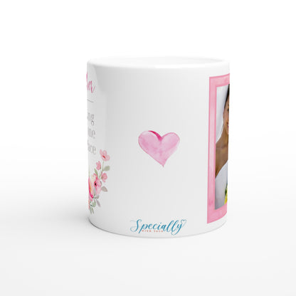 "Mother: A blessing that no one can replace" Customizable Photo 11 oz. Mug side view