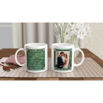 "Irish Blessing" Customizable Photo 11 oz. Mug front and back view on table