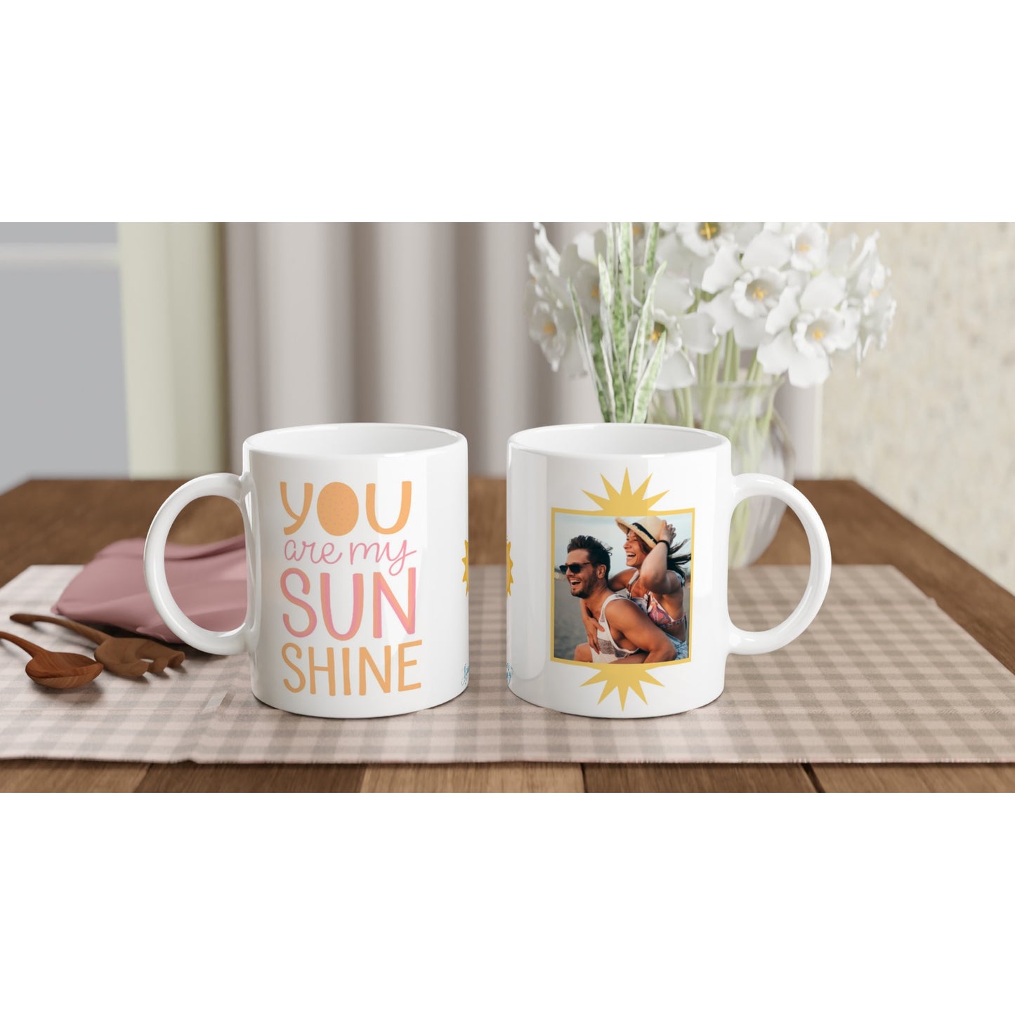 "You are my sunshine." Customizable Photo 11 oz. Mug front and back view