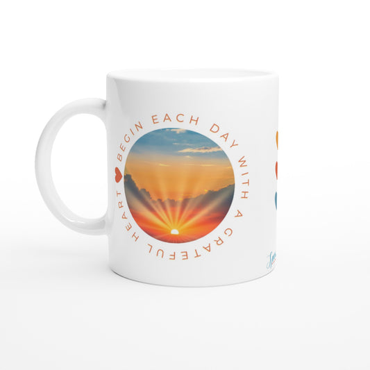 "Begin each day with a grateful heart" 11 oz. Mug front view